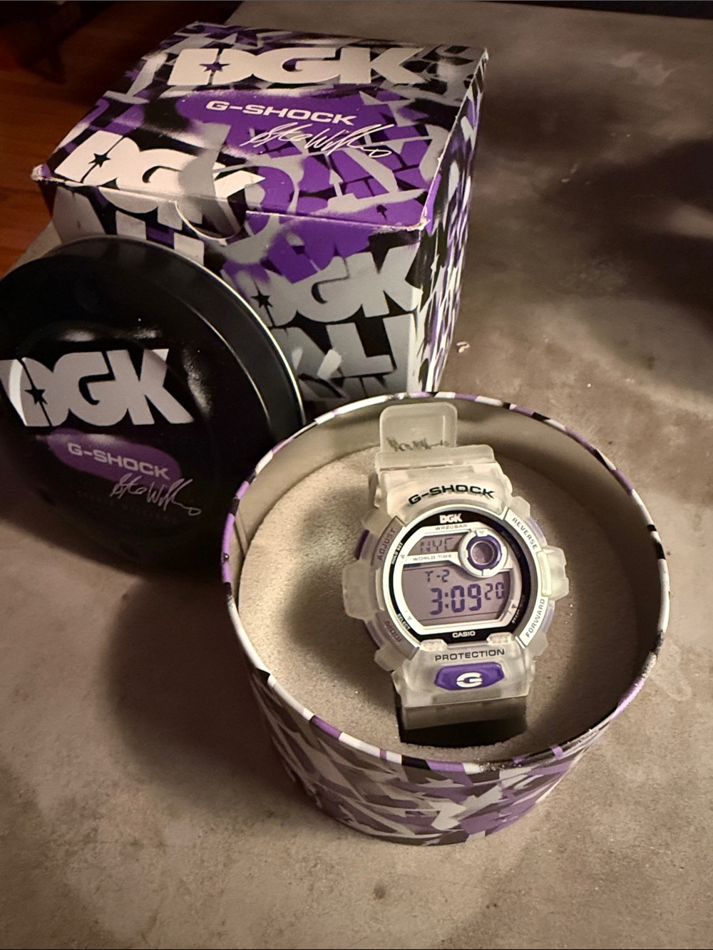 G-Shock DGK Transparent White and Purple Accent Digital Watch